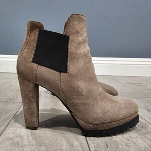 ALLSAINTS Women Sarris Taupe Brown Suede Platform Heeled Booties 39/8.5
